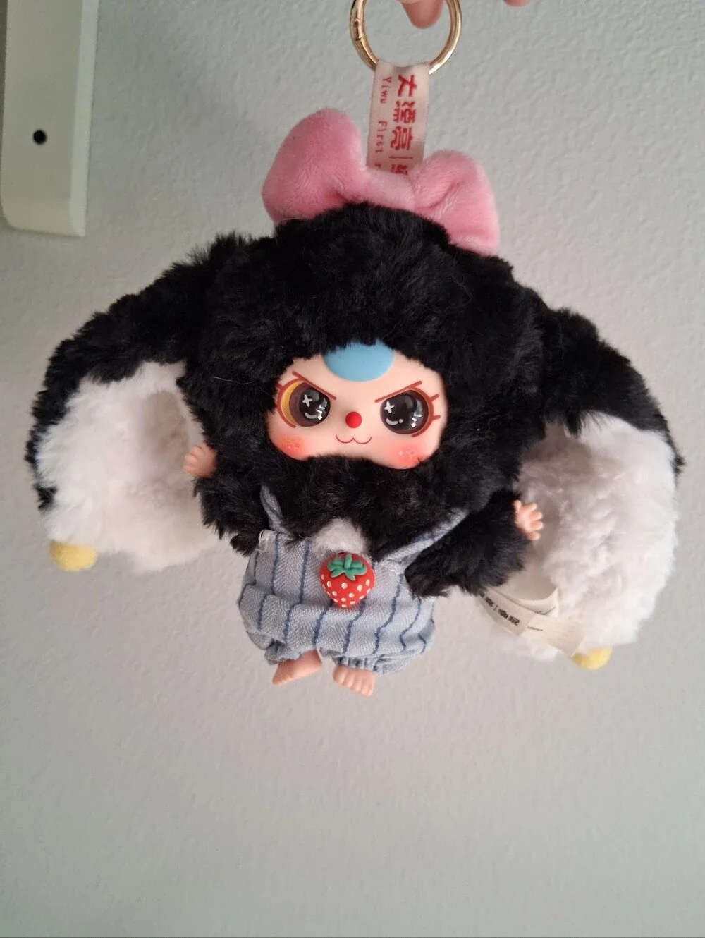 Baby Three Obsidian Bun Bunny Plush Keychain Black White Pink Strawberry Outfit